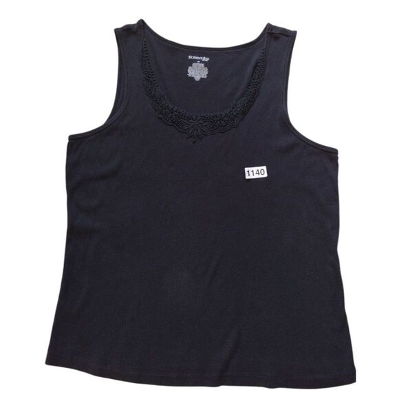 St. John's Bay Tops - St John's Bay Tank Womens 1X Black Crochet Trim On V Neck Sleeveless Ribbed